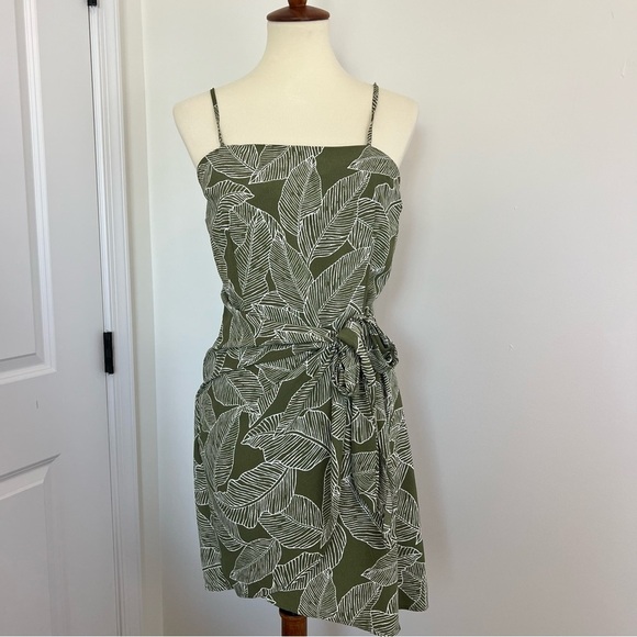 Blu Pepper Spaghetti Strap Square Neck Wrap Green Dress Lg Tropical Resortwear - Picture 1 of 10